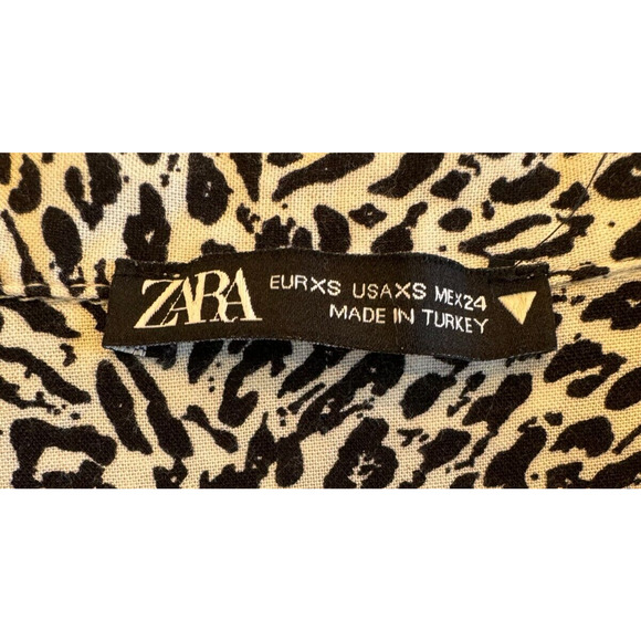 Zara Womens XS Long Sleeve Animal Print Blouse Black White Work Office Party - Picture 5 of 7